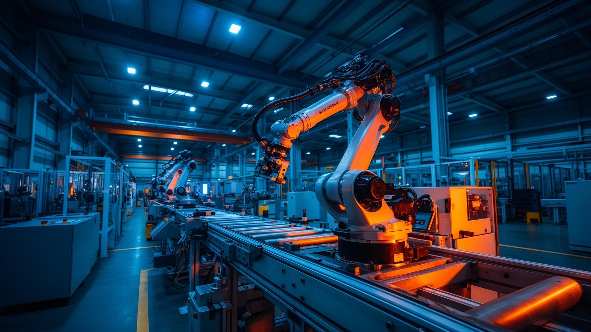 Bras robotisé sur une ligne de production industrielle